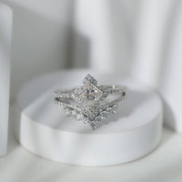 Certified Princess Cut Cubic Zirconia Flower Engagement Ring with Wedding Band