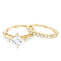 Princess Cut Moissanite Engagement Ring with Wedding Band Set