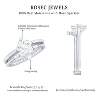 Princess Cut Moissanite Solitaire Wedding Ring Set for Her
