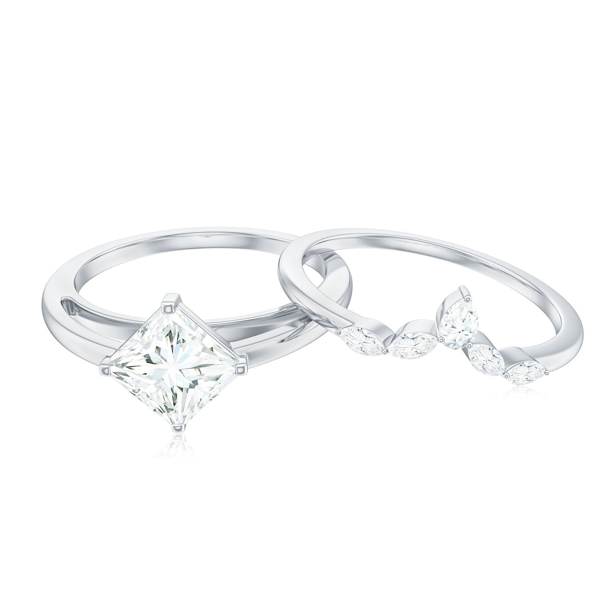 Cubic Zirconia Solitaire Ring Set with V Shape Band