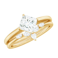 Cubic Zirconia Solitaire Ring Set with V Shape Band
