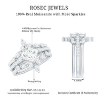 Classic Trio Bridal Ring Set with Princess and Round Cut Moissanites