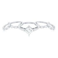 Classic Trio Bridal Ring Set with Princess and Round Cut Moissanites