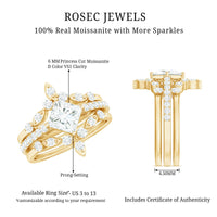 Classic Trio Bridal Ring Set with Princess and Round Cut Moissanites