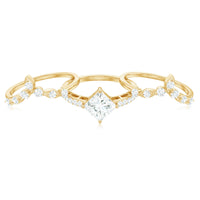 Classic Trio Bridal Ring Set with Princess and Round Cut Moissanites