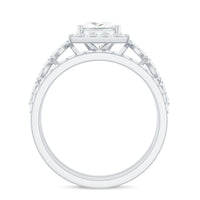 Princess Cut Moissanite Halo Engagement Ring with Wedding Bands