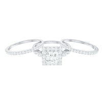 Princess Cut Moissanite Halo Engagement Ring with Wedding Bands