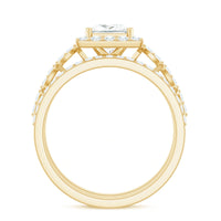 Princess Cut Moissanite Halo Engagement Ring with Wedding Bands