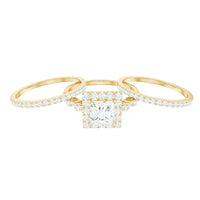 Princess Cut Moissanite Halo Engagement Ring with Wedding Bands