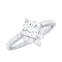 Princess cut moissanite designer engagement ring for women by Rosec Jewels, featuring a sparkling center stone and elegant band.