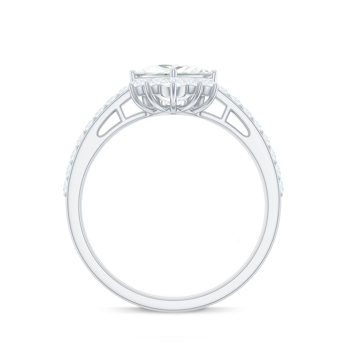 Princess cut moissanite designer engagement ring for women featuring a sparkling center stone and elegant band by Rosec Jewels.