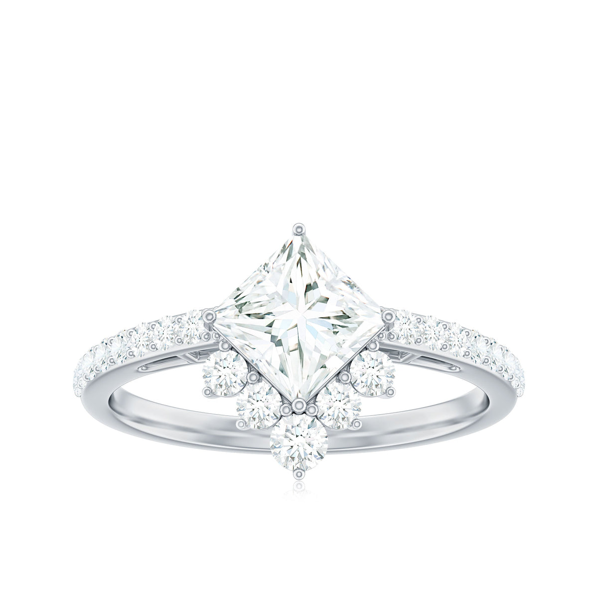 Princess cut moissanite engagement ring for women by Rosec Jewels, featuring a sparkling central stone and elegant band design.