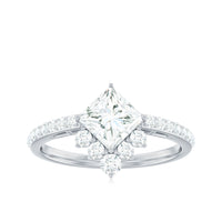Princess cut moissanite engagement ring for women by Rosec Jewels, featuring a sparkling central stone and elegant band design.