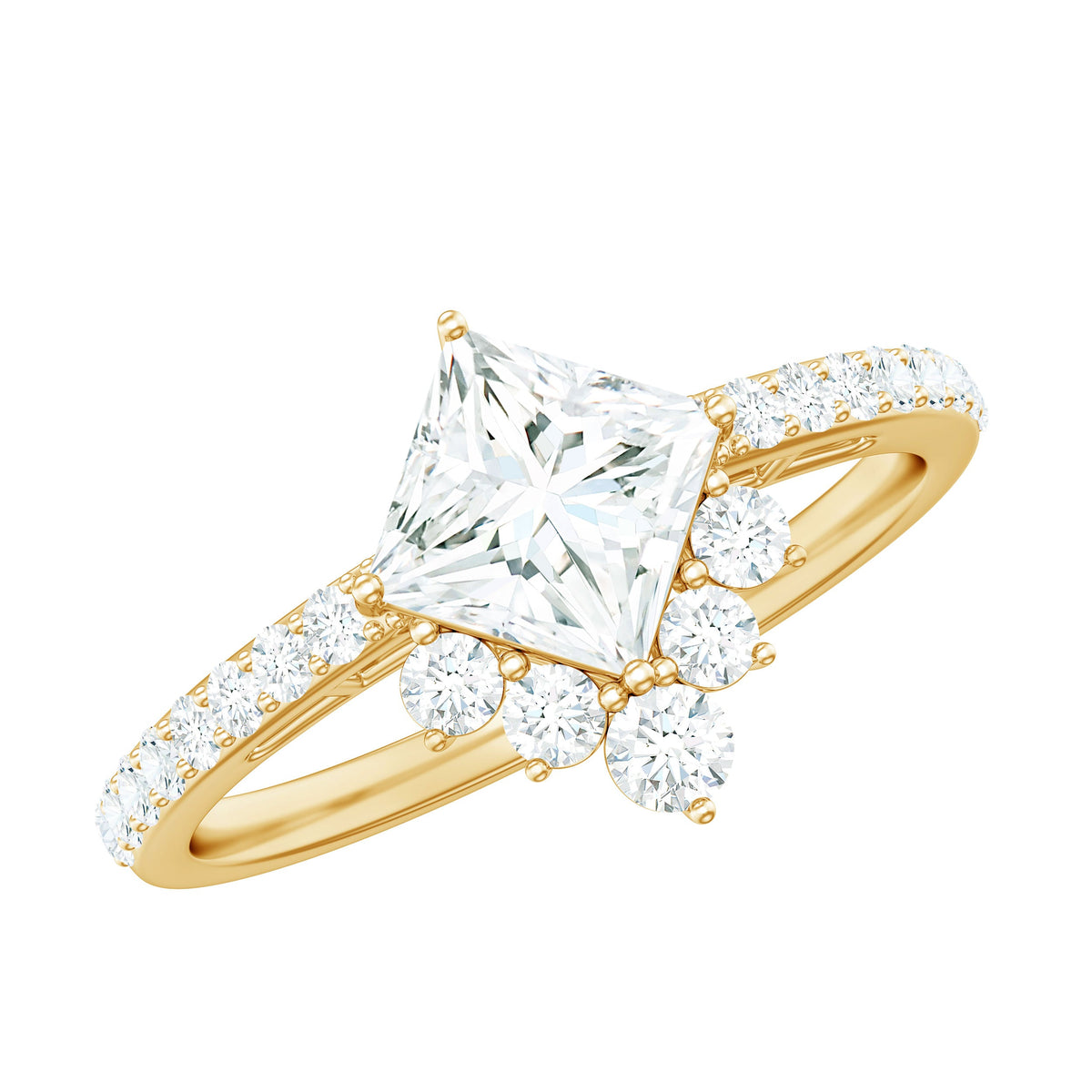 Princess cut moissanite engagement ring for women from Rosec Jewels, featuring a sparkling, elegant design with intricate band details.