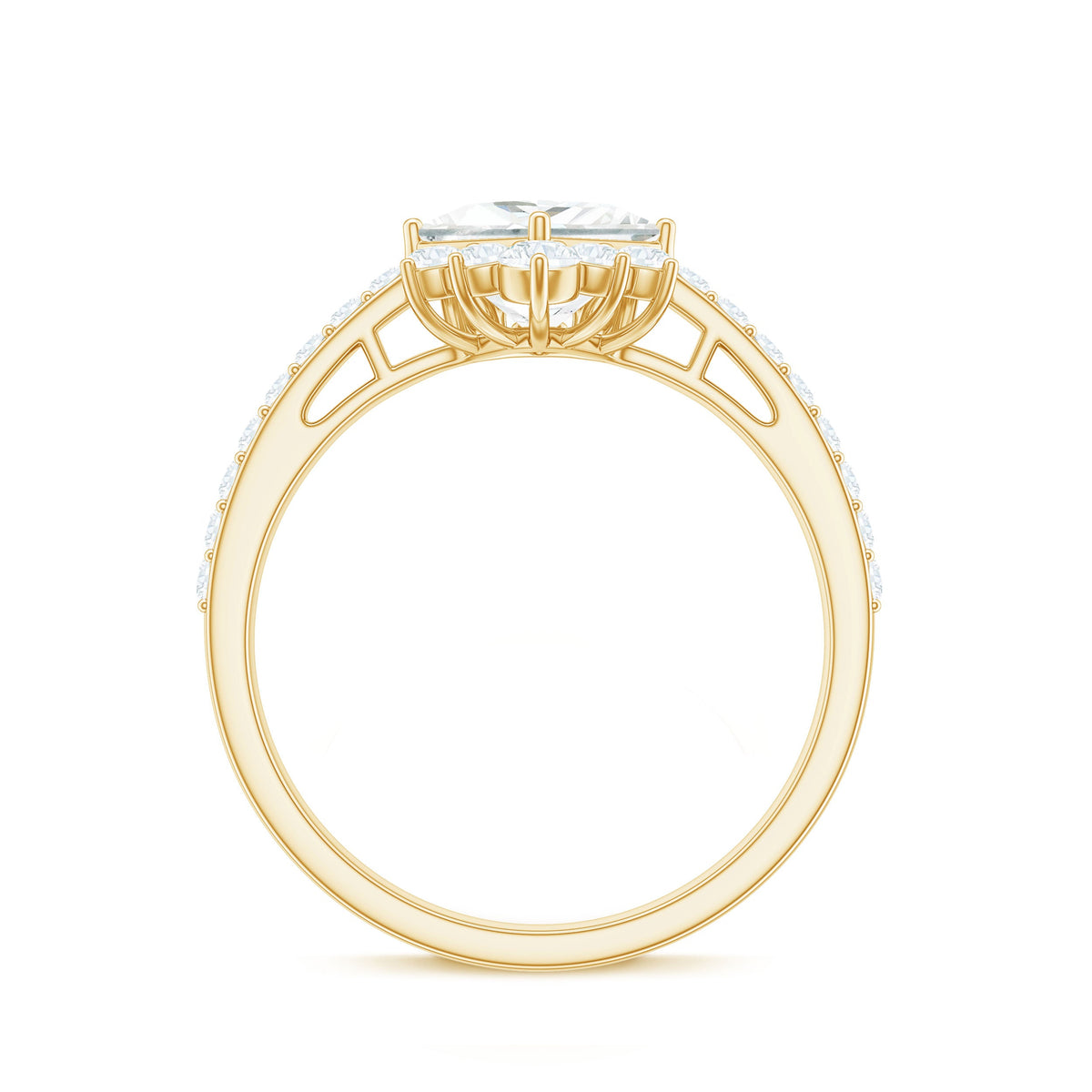 Princess cut moissanite engagement ring for women with a sleek design, featuring sparkling stones set in a Rosec Jewels ring.