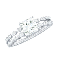 Rosec Jewels princess cut zircon double band engagement ring with side stones, showcasing sparkling gemstone details.
