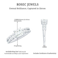 Rosec Jewels princess cut zircon double band engagement ring with side stones, featuring sparkling gemstones and intricate band design.
