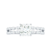 Princess cut zircon double band engagement ring with side stones, featuring sparkling gemstones and intricate silver detailing.