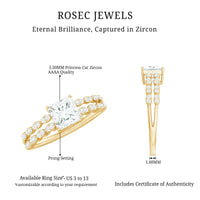 Princess cut zircon double band engagement ring with side stones by Rosec Jewels, showcasing sparkling design and elegant craftsmanship.
