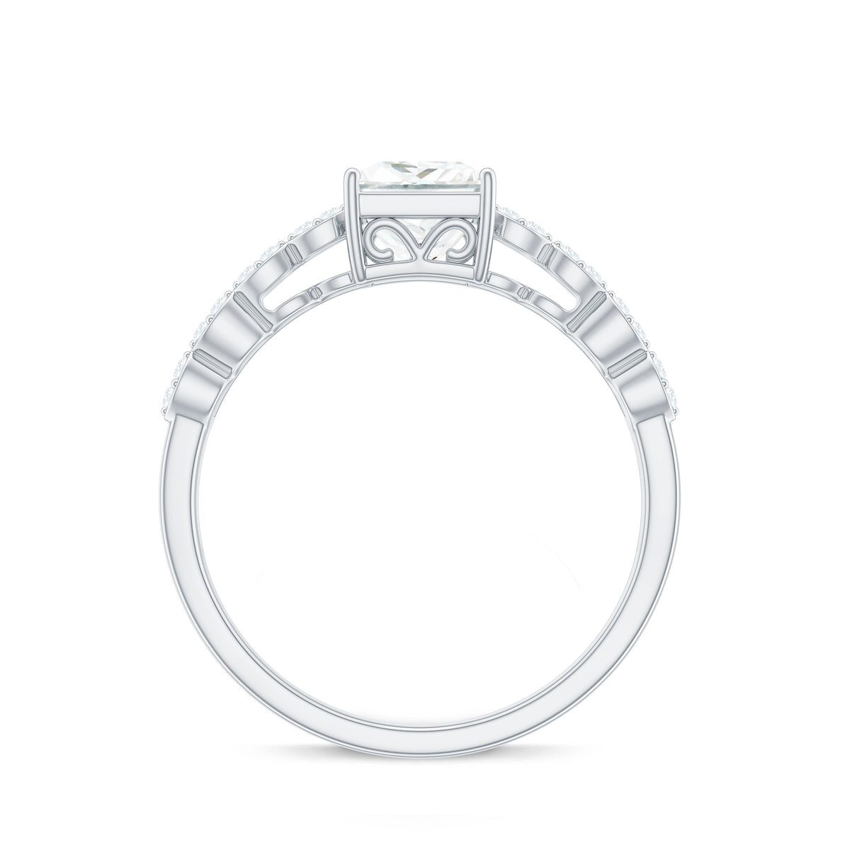 Certified Moissanite princess cut engagement ring with a double band design from Rosec Jewels, showcasing sparkling gemstones.