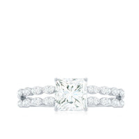 Rosec Jewels certified moissanite princess cut engagement ring with a double band design, showcasing sparkling stones and intricate craftsmanship.