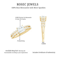 Certified Moissanite princess cut engagement ring in double band design by Rosec Jewels, featuring sparkling center stones and intricate detailing.