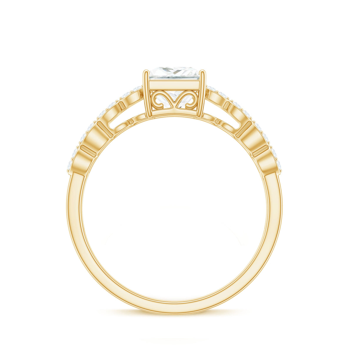 Certified Moissanite princess cut engagement ring with double band by Rosec Jewels, showcasing sparkling stones and intricate design.