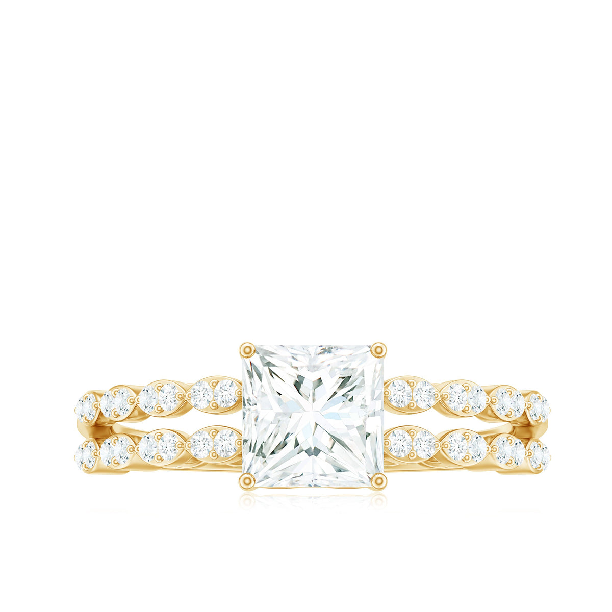 Certified Moissanite princess cut engagement ring with double band, featuring sparkling stones and elegant design by Rosec Jewels.