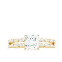 Certified Moissanite princess cut engagement ring with double band, featuring sparkling stones and elegant design by Rosec Jewels.
