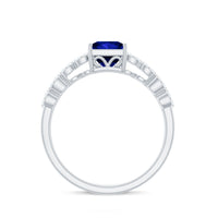 Certified 1.5 carat princess cut lab-grown blue sapphire double band engagement ring with diamonds by Rosec Jewels.