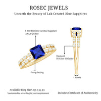 Rosec Jewels 1.5 Carat Lab Grown Blue Sapphire princess cut engagement ring with double band and diamond accents
