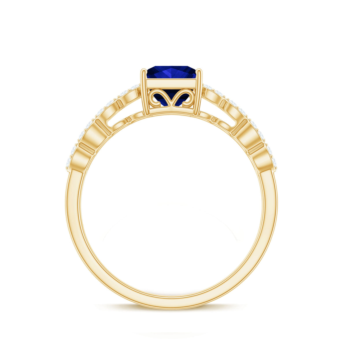 Rosec Jewels 1.5 Carat Princess Cut Lab Grown Blue Sapphire engagement ring with diamond double band, detailed and elegant design