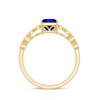 Rosec Jewels 1.5 Carat Princess Cut Lab Grown Blue Sapphire engagement ring with diamond double band, detailed and elegant design