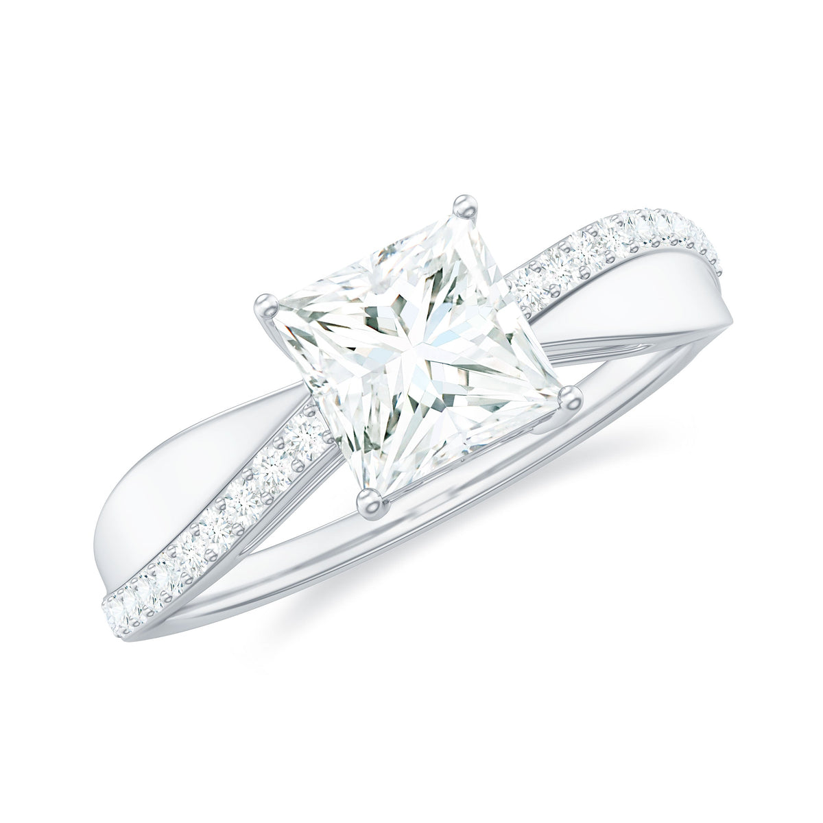 Princess cut cubic zirconia solitaire engagement ring from Rosec Jewels featuring a 1-carat clear stone and sleek band.