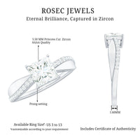 Rosec Jewels 1 Carat Princess Cut Cubic Zirconia Solitaire Engagement Ring with a shiny band and elegant design.