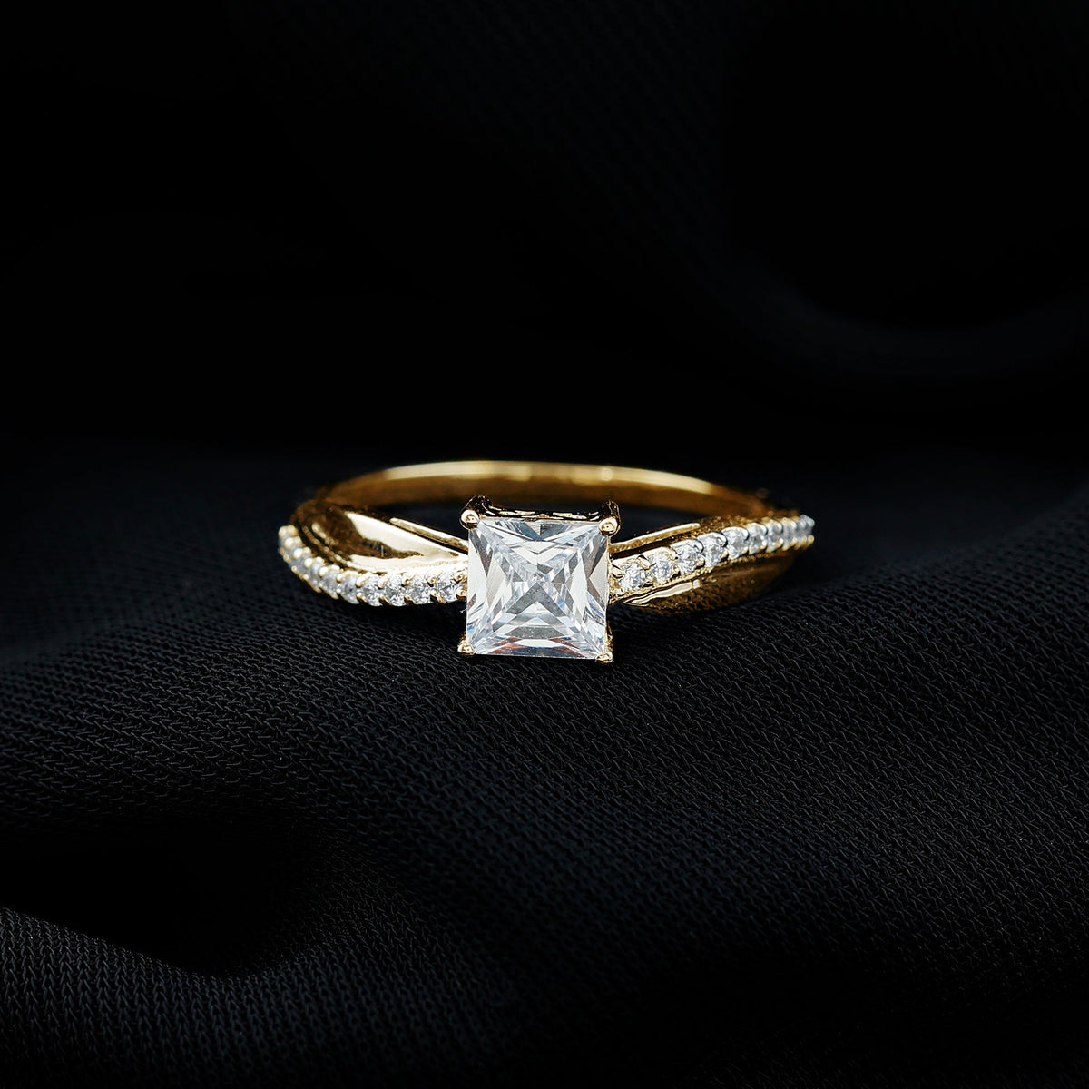 Rosec Jewels 1 Carat princess cut cubic zirconia solitaire engagement ring with a silver band, showcasing a sparkling square gemstone.