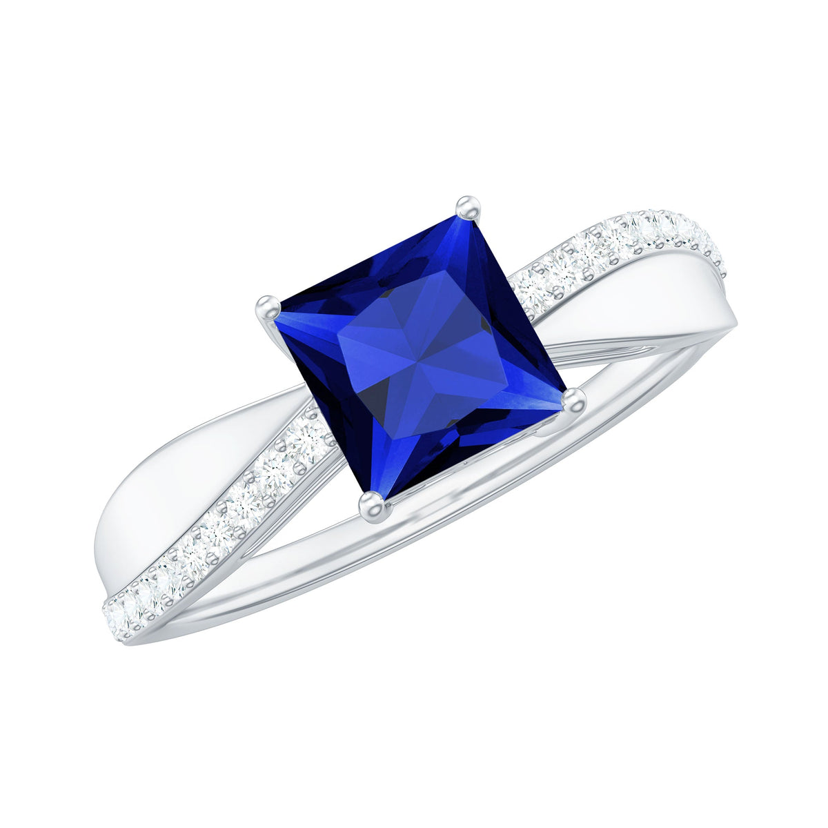 Certified 1.5 carat lab-grown blue sapphire princess cut engagement ring with diamonds by Rosec Jewels, showcasing the elegant ring design.