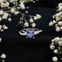 Certified 1.5 Carat Lab Grown Blue Sapphire Princess Cut Engagement Ring with Diamond by Rosec Jewels, showcasing the elegant ring design.