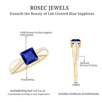 Certified 1.5 carat lab-grown blue sapphire princess cut engagement ring with diamonds from Rosec Jewels, featuring a elegant design.