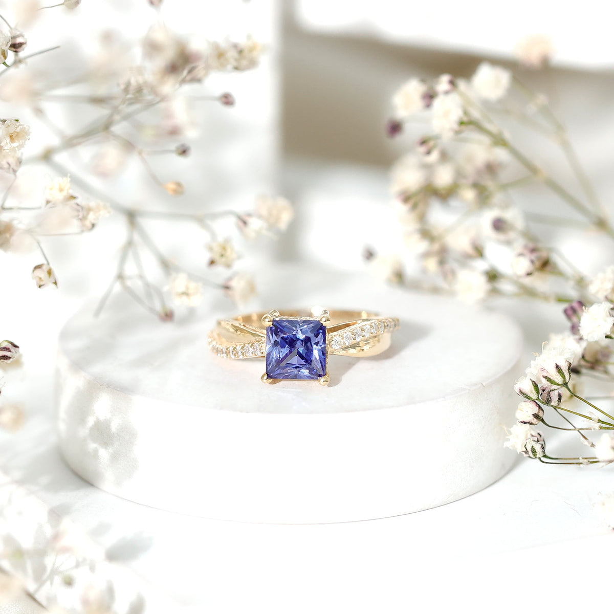 Certified 1.5 carat lab-grown blue sapphire princess cut engagement ring with diamonds by Rosec Jewels, featuring elegant gemstone setting.