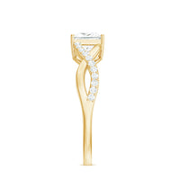 Princess cut moissanite crossover engagement ring for women by Rosec Jewels featuring a sparkling center stone and intricate band design.