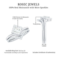 Certified Princess Cut Moissanite Wedding Ring Set for Women