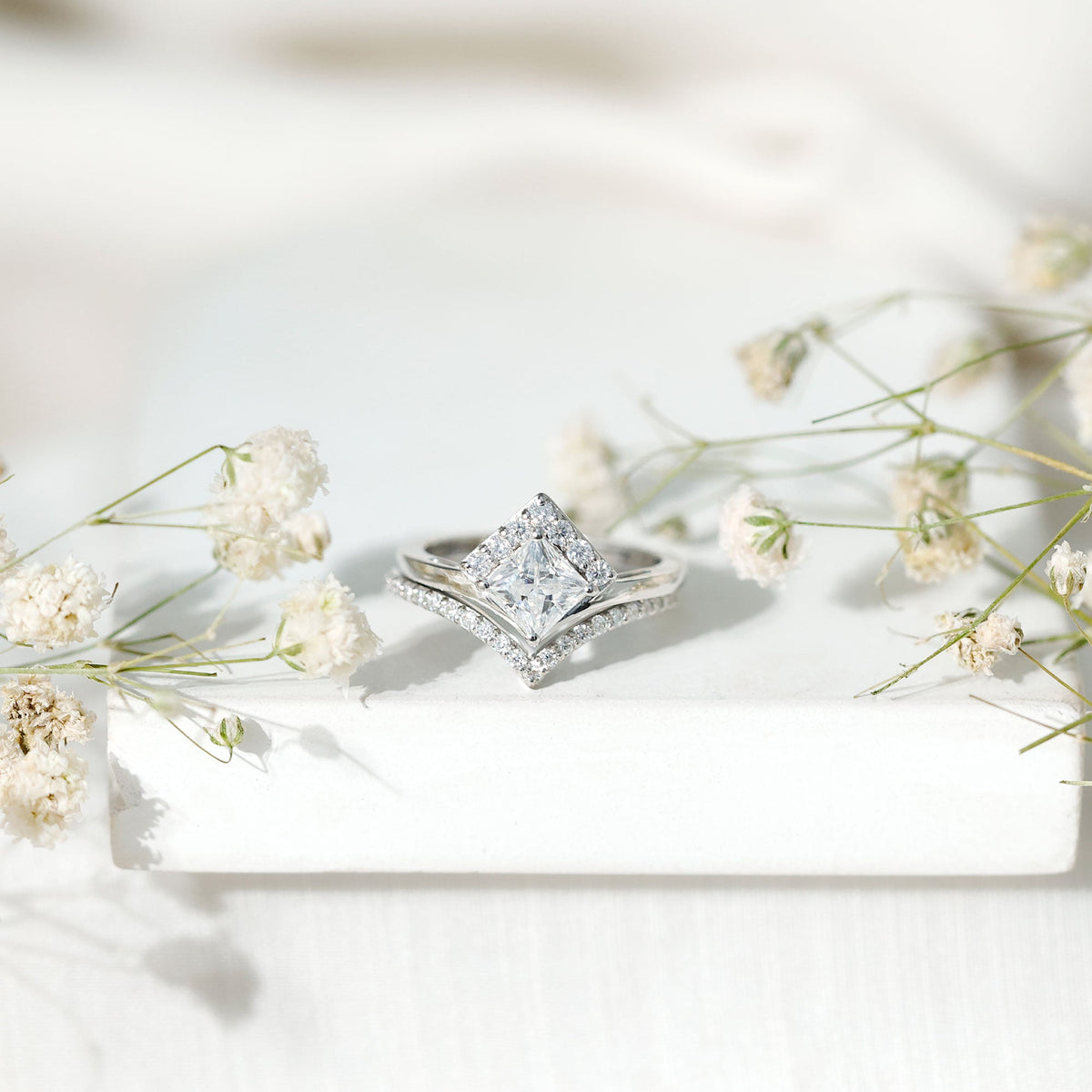 Certified Princess Cut Moissanite Wedding Ring Set for Women