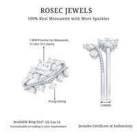 Princess and Round Cut Moissanite Wedding Ring Set