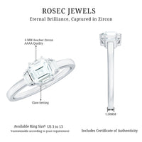 Asscher cut 1.50 CT zircon solitaire engagement ring by Rosec Jewels with a sleek band and sparkling central stone.