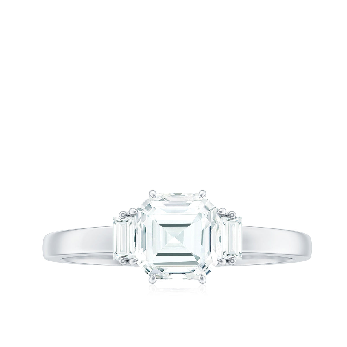 Asscher cut 1.50 CT zircon solitaire engagement ring by Rosec Jewels with a silver band and elegant design.