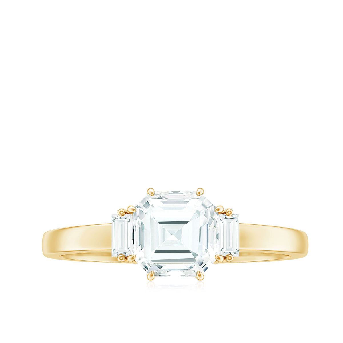 Asscher cut 1.50 CT zircon solitaire engagement ring with a sleek band, designed by Rosec Jewels.