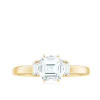 Asscher cut 1.50 CT zircon solitaire engagement ring with a sleek band, designed by Rosec Jewels.