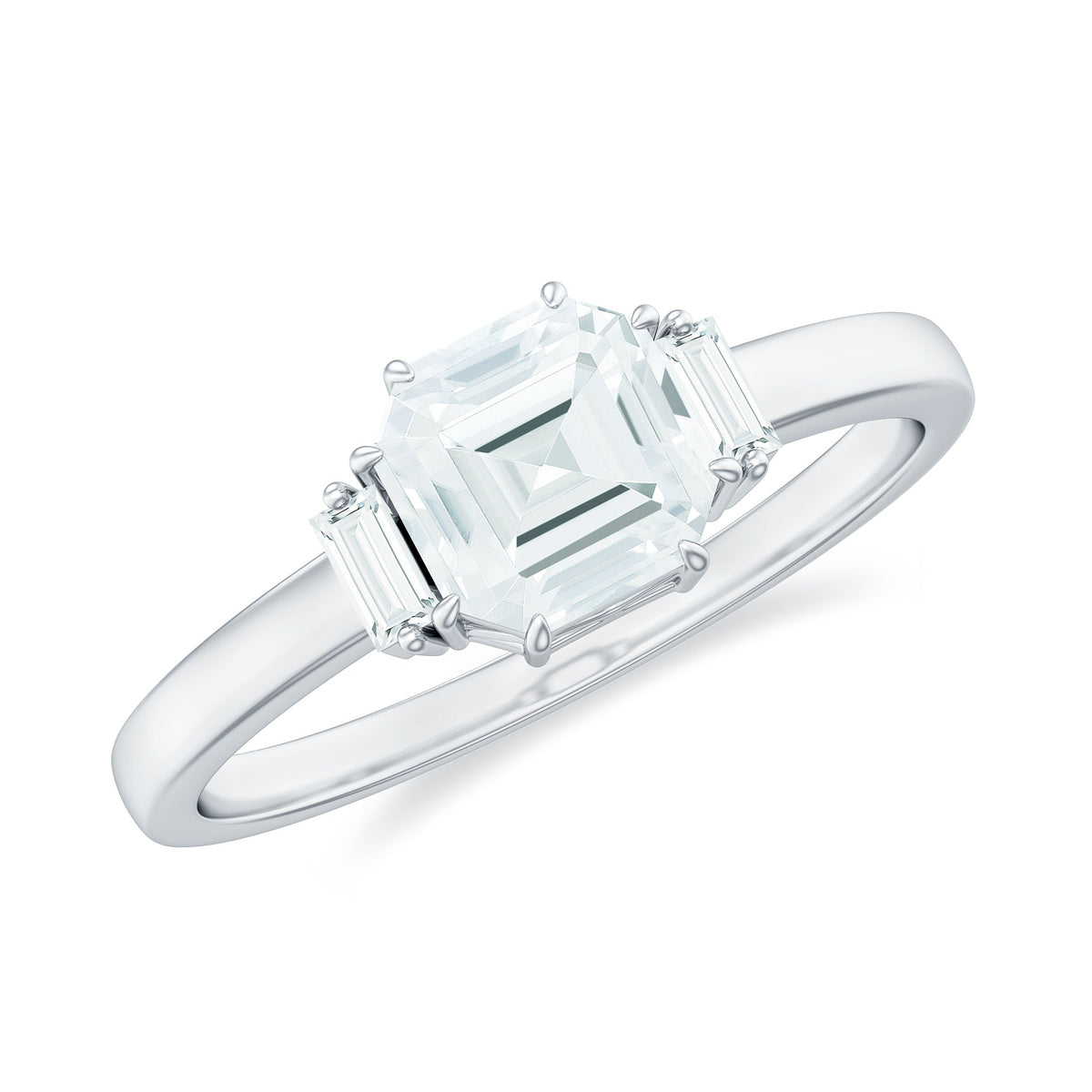 Asscher cut moissanite engagement ring by Rosec Jewels featuring a sparkling center stone and elegant band.