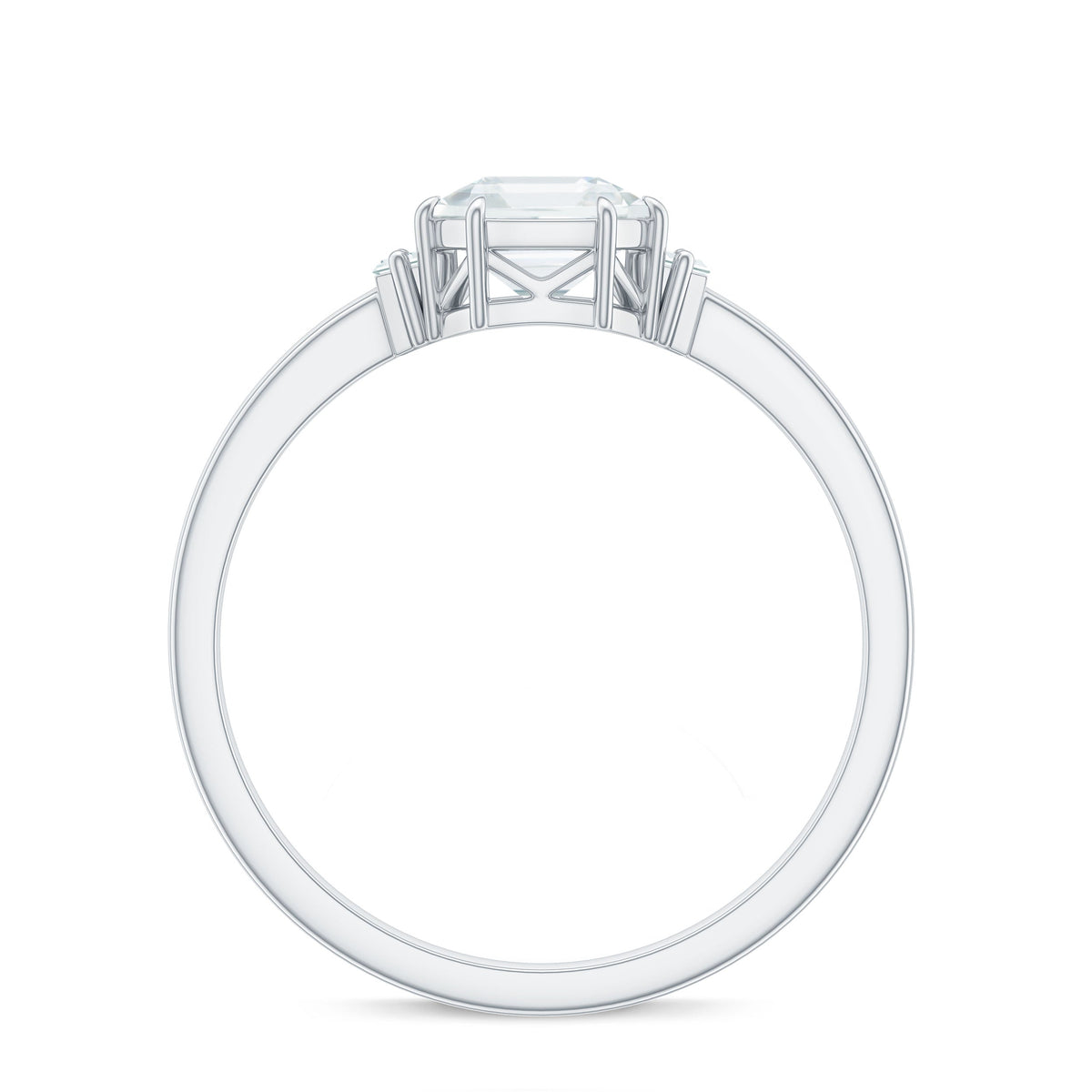 Asscher cut moissanite engagement ring by Rosec Jewels featuring a sparkling center stone and elegant band with certificate.